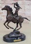 WAR Western Bronze Sculpture Native American Horseback Statue 9" x 8"