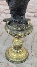 Hot Cast Bronze Eagle on Golden Pedestal Signed Original Wildlife Birds Art by Milo