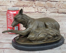 German Shepherd Bushy Tailed Dog Licking Paw Bronze Statue Sculpture Original Milo