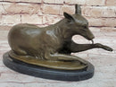 German Shepherd Bushy Tailed Dog Licking Paw Bronze Statue Sculpture Original Milo