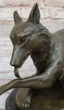 German Shepherd Bushy Tailed Dog Licking Paw Bronze Statue Sculpture Original Milo