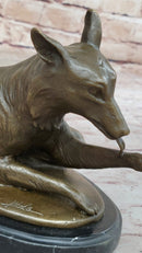 German Shepherd Bushy Tailed Dog Licking Paw Bronze Statue Sculpture Original Milo