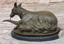 German Shepherd Bushy Tailed Dog Licking Paw Bronze Statue Sculpture Original Milo