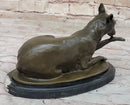 German Shepherd Bushy Tailed Dog Licking Paw Bronze Statue Sculpture Original Milo