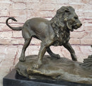 Lion vs. Porcupine Bronze Statue Sculpture Wildlife Art Decor on Marble Base