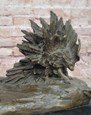 Lion vs. Porcupine Bronze Statue Sculpture Wildlife Art Decor on Marble Base