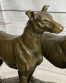 Pair of Greyhounds - Two Slender Racing Dogs Handmade Bronze Sculpture by Fremiet