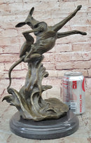 Puppy Dog Catching Frisbee Bronze Sculpture Statue Decor Original Art by Milo