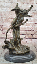 Puppy Dog Catching Frisbee Bronze Sculpture Statue Decor Original Art by Milo