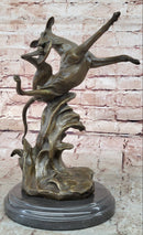 Puppy Dog Catching Frisbee Bronze Sculpture Statue Decor Original Art by Milo