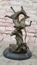 Puppy Dog Catching Frisbee Bronze Sculpture Statue Decor Original Art by Milo
