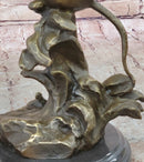 Puppy Dog Catching Frisbee Bronze Sculpture Statue Decor Original Art by Milo