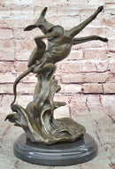 Puppy Dog Catching Frisbee Bronze Sculpture Statue Decor Original Art by Milo