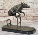 Dog Jumping Hurdle Bronze Sculpture Show Competition Trophy Original Art