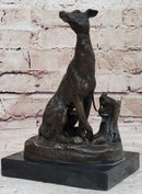 Emmanuel Fremiet Bronze Metal Greyhound Slender Dog Sculpture Statue Figure on Marble Base