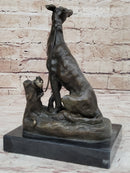 Emmanuel Fremiet Bronze Metal Greyhound Slender Dog Sculpture Statue Figure on Marble Base