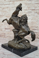 Lion Attacking Horse - Bronze Metal Sculpture by Antoine Barye on Marble Base