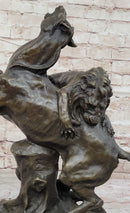 Lion Attacking Horse - Bronze Metal Sculpture by Antoine Barye on Marble Base