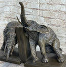 Handmade Bronze Statue Book Bookends Sculpture Elephant Elephants Figure Art