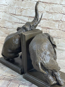 Handmade Bronze Statue Book Bookends Sculpture Elephant Elephants Figure Art