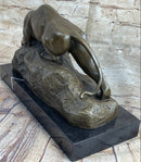 Sabre Tooth Tiger Lion Panther Bronze Sculpture Statue on Marble Base