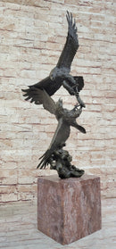 Two Eagles in Flight - Bronze Sculpture on Marble Base by Milo