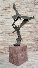 Two Eagles in Flight - Bronze Sculpture on Marble Base by Milo
