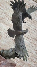 Two Eagles in Flight - Bronze Sculpture on Marble Base by Milo