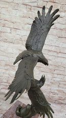Two Eagles in Flight - Bronze Sculpture on Marble Base by Milo