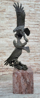 Two Eagles in Flight - Bronze Sculpture on Marble Base by Milo