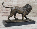 Walking Lion Bronze Sculpture Statue Figure on Marble Base Signed Milo