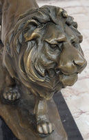Walking Lion Bronze Sculpture Statue Figure on Marble Base Signed Milo