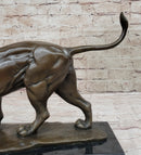 Walking Lion Bronze Sculpture Statue Figure on Marble Base Signed Milo
