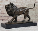 Walking Lion Bronze Sculpture Statue Figure on Marble Base Signed Milo