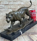 Panther Mountain Lion Big Cat Bronze Statue Sculpture Figure on Marble Base