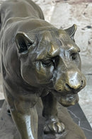 Panther Mountain Lion Big Cat Bronze Statue Sculpture Figure on Marble Base