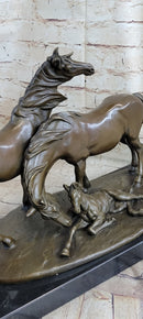 HORSES HARMONY STALLION BRONZE SCULPTURE STATUE HOT CAST MARBLE BASE FIGURINE SA