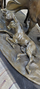 HORSES HARMONY STALLION BRONZE SCULPTURE STATUE HOT CAST MARBLE BASE FIGURINE SA