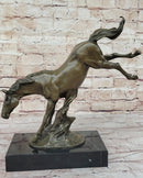 Jumping Wild Horse Mustang Stallion Bronze Sculpture Statue on Marble Base