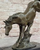 Jumping Wild Horse Mustang Stallion Bronze Sculpture Statue on Marble Base