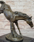 Jumping Wild Horse Mustang Stallion Bronze Sculpture Statue on Marble Base