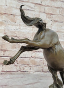 Jumping Wild Horse Mustang Stallion Bronze Sculpture Statue on Marble Base