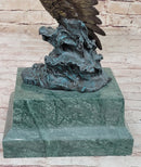 American Bald Eagle Flying Sideways Bronze Sculpture Statue on Green Marble Base