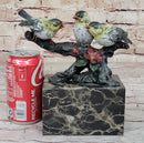 3 Colorful Finches Songbirds Sparrows on a Branch - Bronze Art Sculpture by Milo