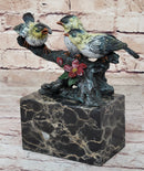 3 Colorful Finches Songbirds Sparrows on a Branch - Bronze Art Sculpture by Milo