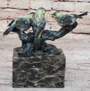 3 Colorful Finches Songbirds Sparrows on a Branch - Bronze Art Sculpture by Milo
