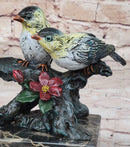 3 Colorful Finches Songbirds Sparrows on a Branch - Bronze Art Sculpture by Milo
