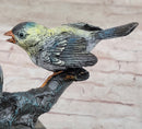 3 Colorful Finches Songbirds Sparrows on a Branch - Bronze Art Sculpture by Milo