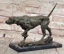 Dog Following Scent Bronze Sculpture Statue Figure on Marble Base Signed Milo