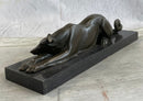 Signed Carvin Patient and Loving Greyhound Dog Bronze Art Deco Sculpture Statue